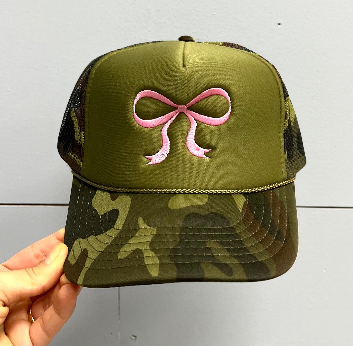 Girly Bow Pink/Camo Cap