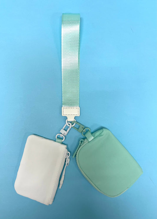 Double Pouch White/Icing Blue Wristlet