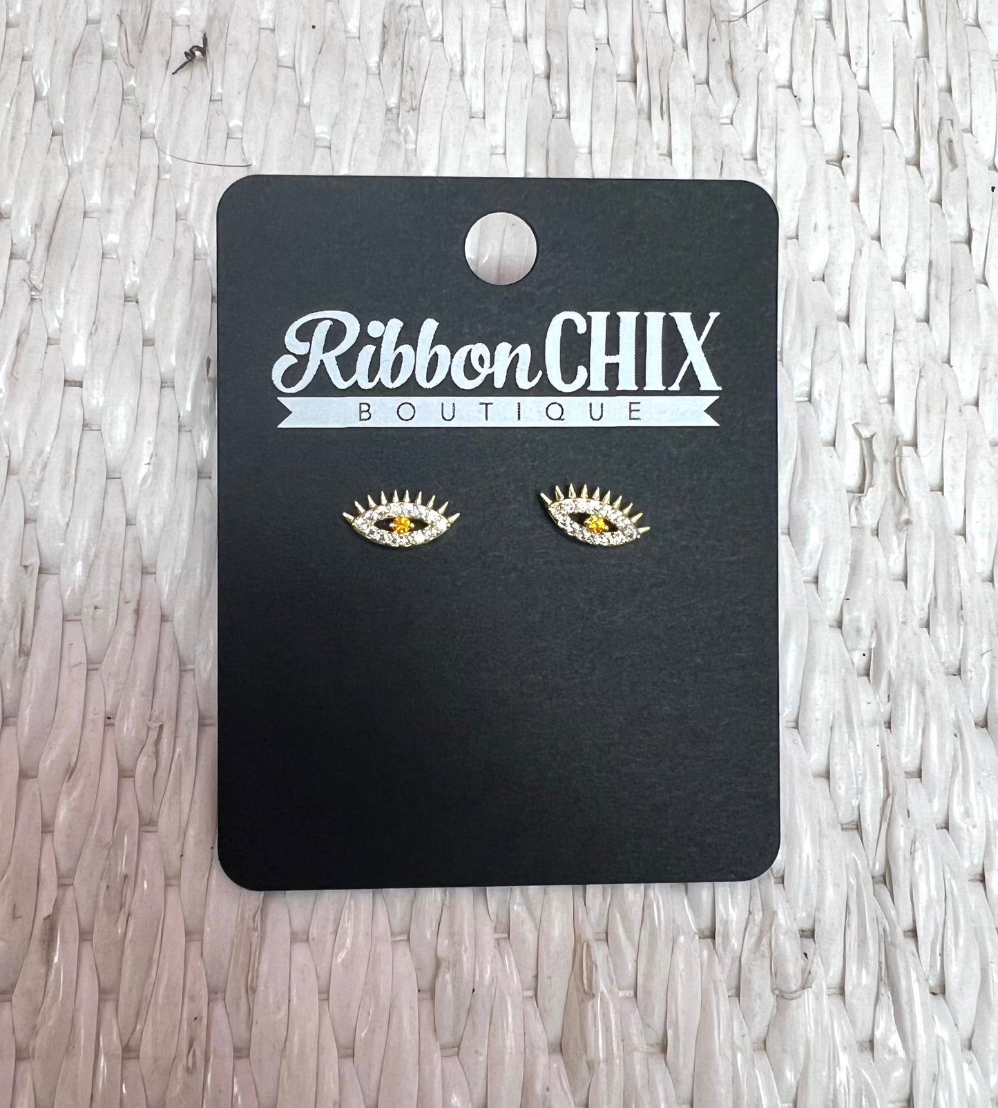 Evil Eye Pave Orange Stud Earrings