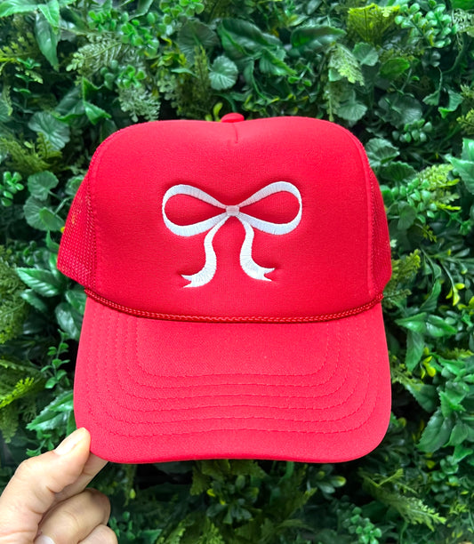 Girly Bow White/Red Cap