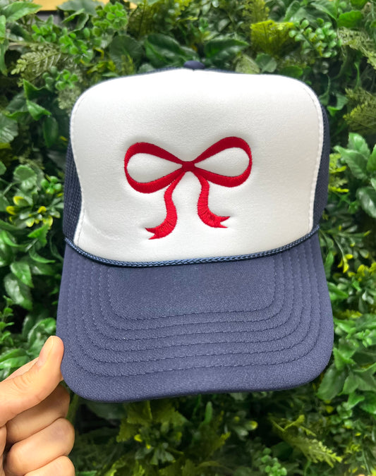 Girly Bow Red/Navy Cap