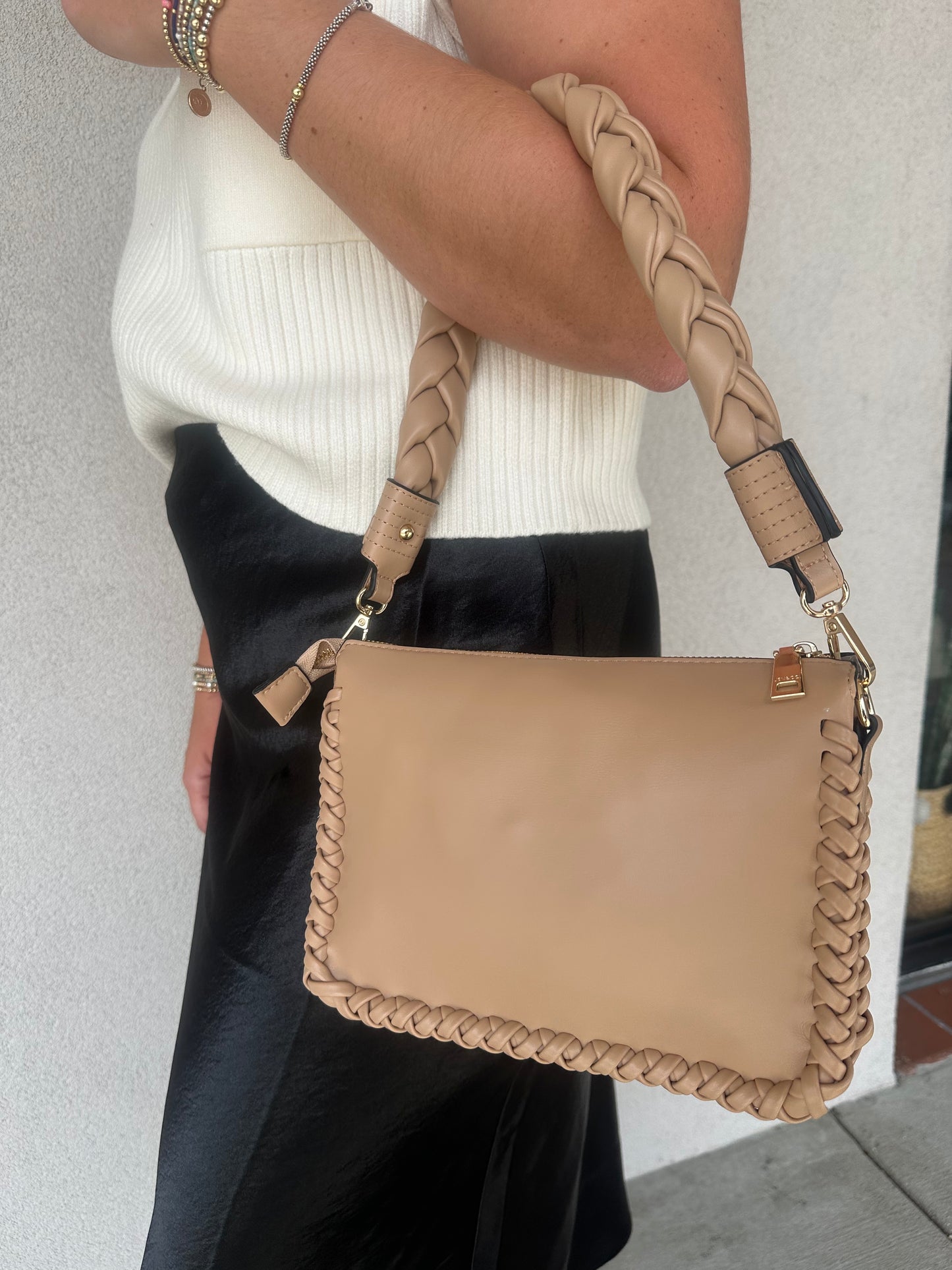 Judith Whipstitch Trim Parchment Handbag