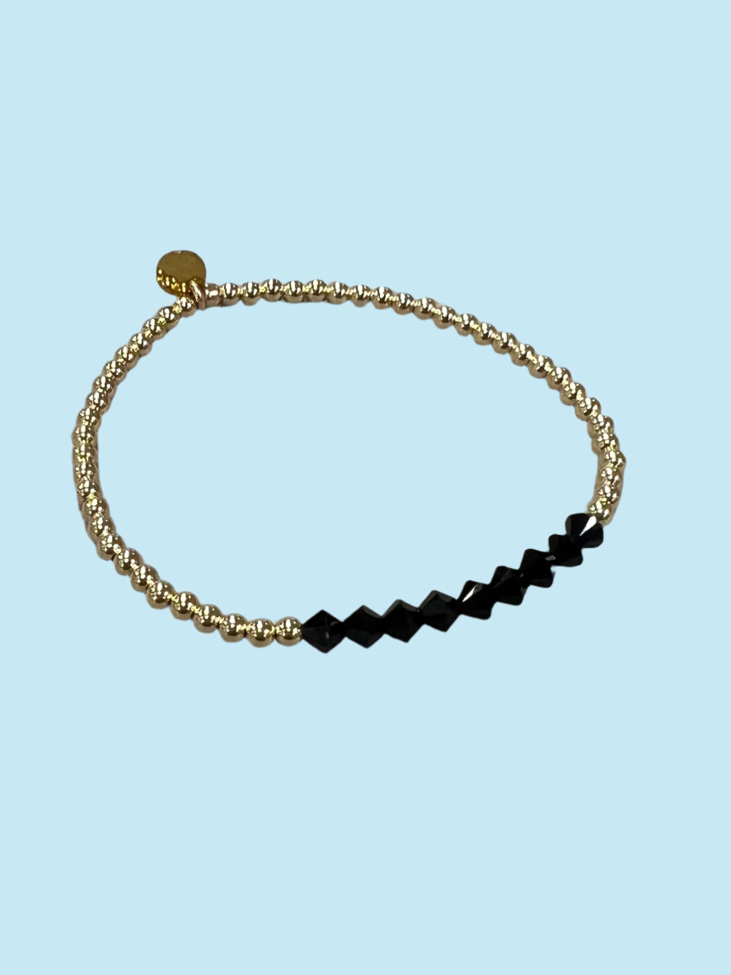 Crystal Bar Black 14K Gold Filled Beaded Bracelet