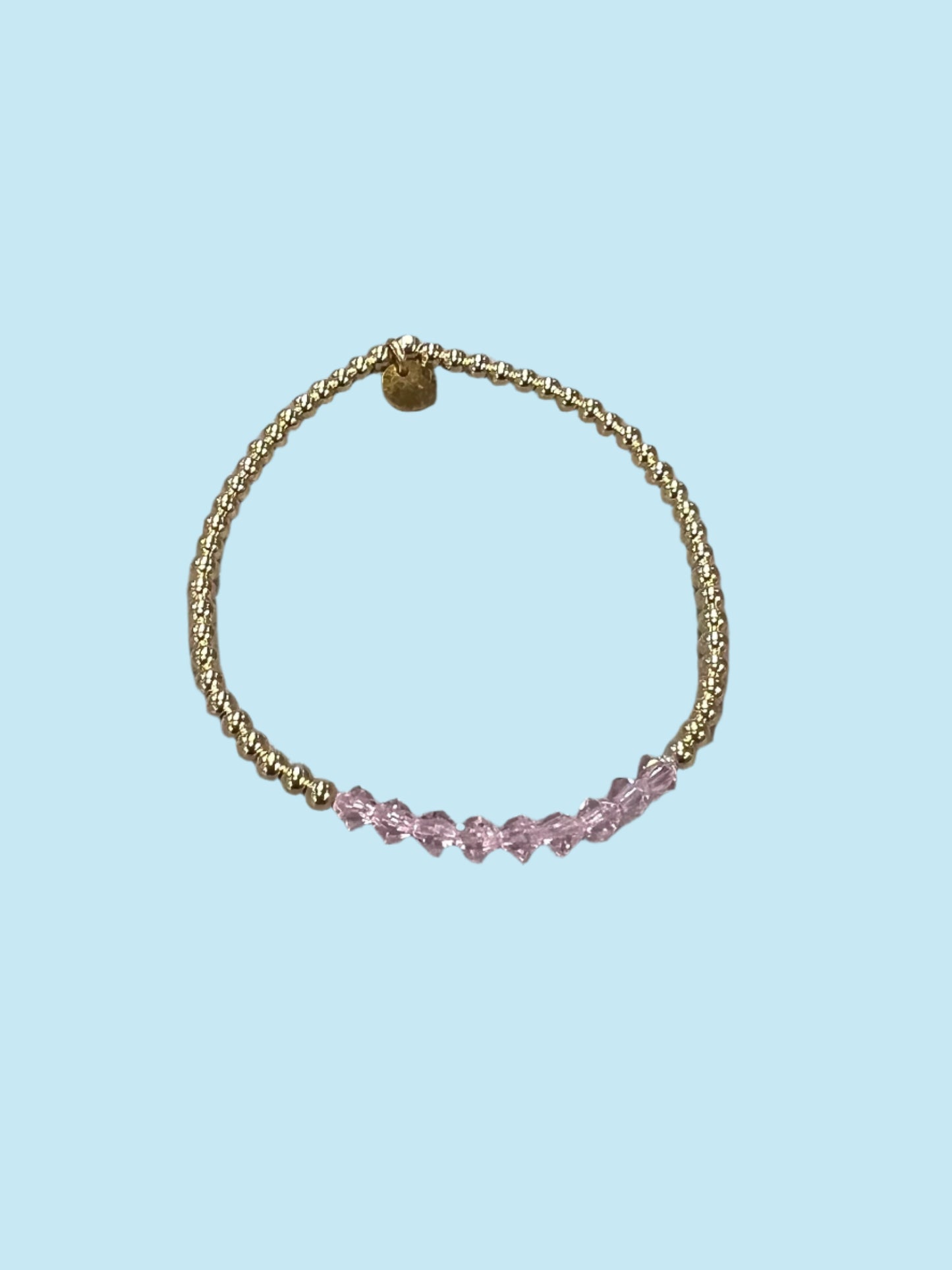 Crystal Bar Light Pink 14K Gold Filled Beaded Bracelet