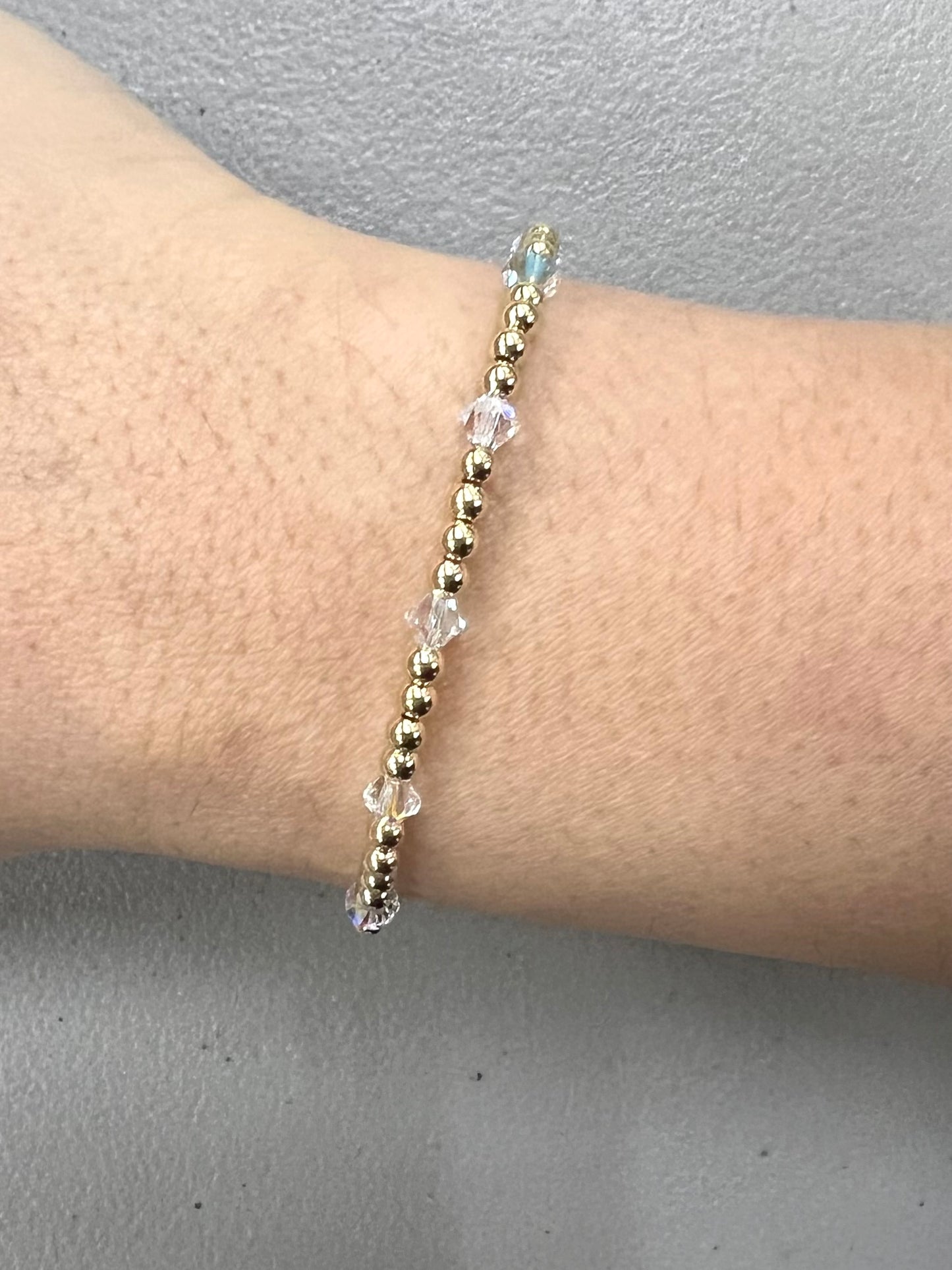 Crystal By Yard 3mm Clear 14K Gold Filled Beaded Bracelet