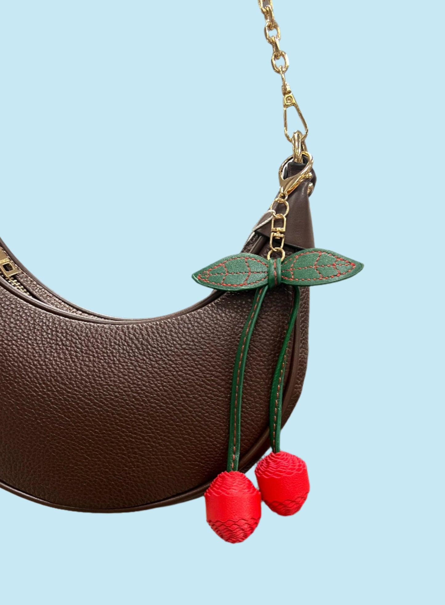 Cherry Red Leather Keychain