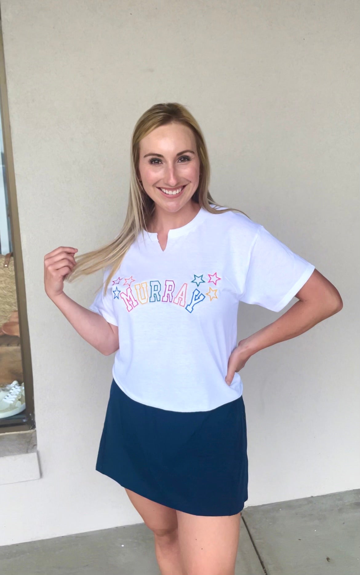 Murray Rainbow Stars Cropped White Tee