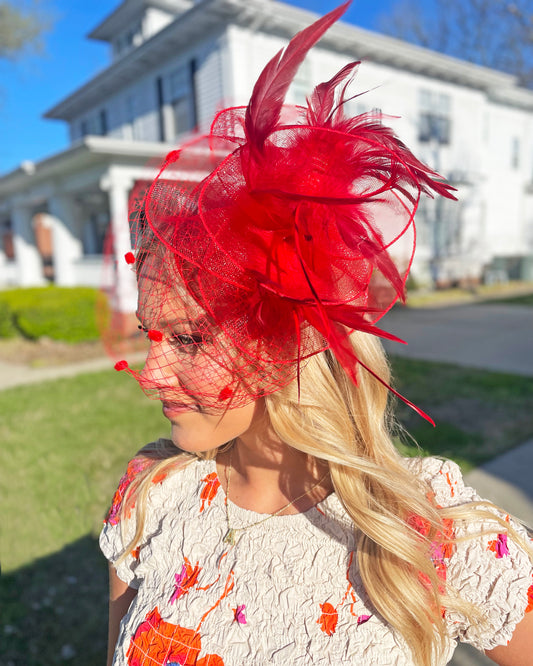 Southern Charm Red Fascinator