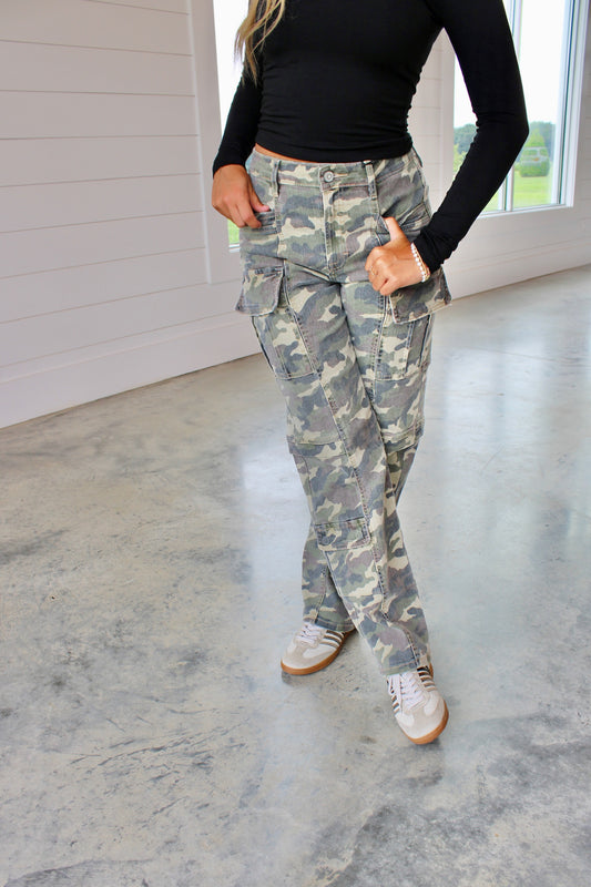 Tracey Camouflage Cargo Straight Denim