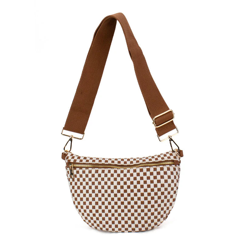 Westlyn Woven Checkered Brown Belt Bag