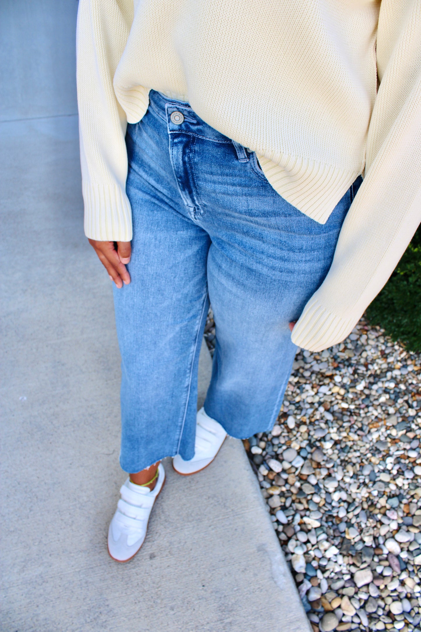 Nori Medium Wash Crop Wide Leg Denim