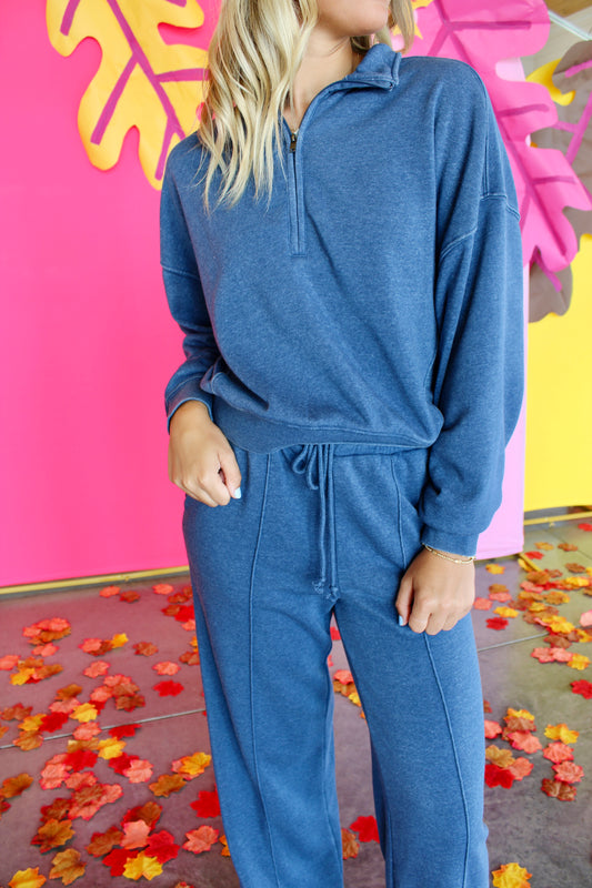 There For It Dusty Navy Half Zip Sweatshirt