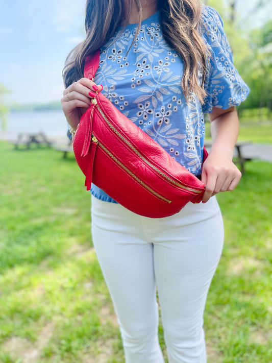 Charles Large Poppy Red/Brushed Gold Crossbody