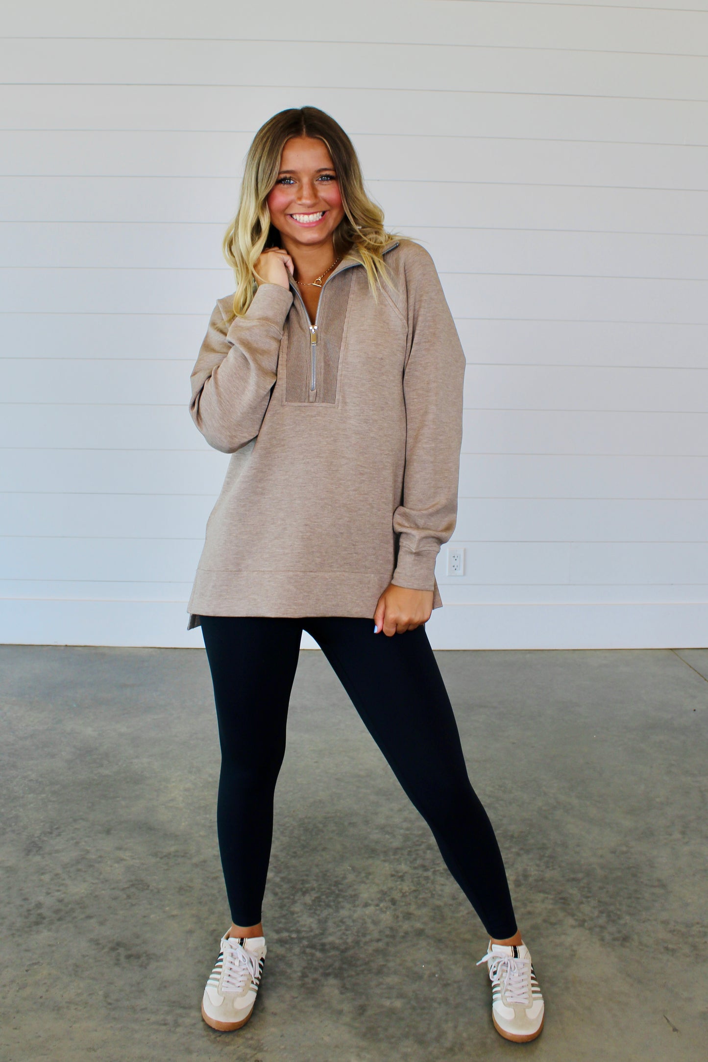 AirEssentials Brushed Half Zip Birch Heather Tunic Top
