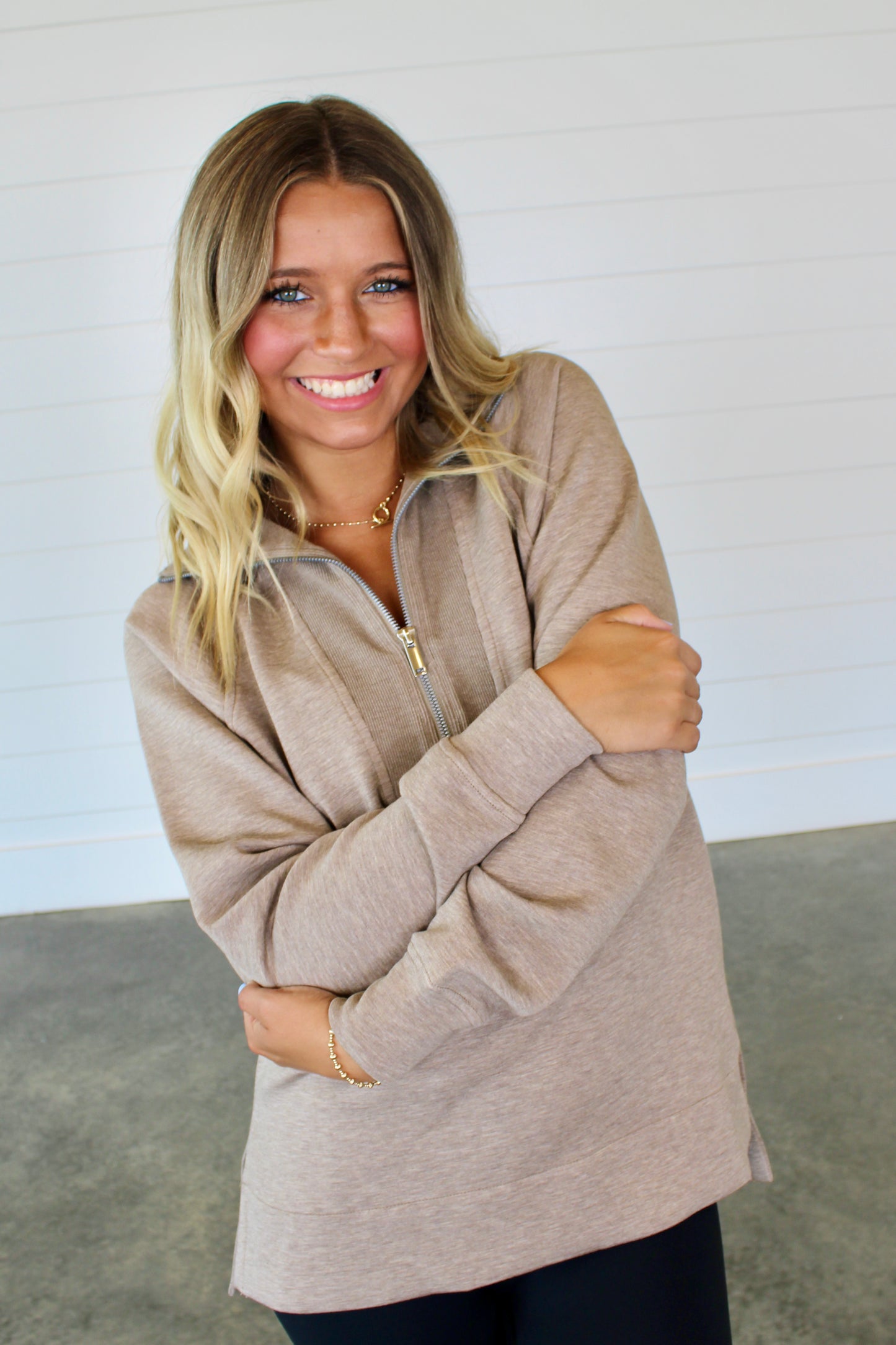 AirEssentials Brushed Half Zip Birch Heather Tunic Top