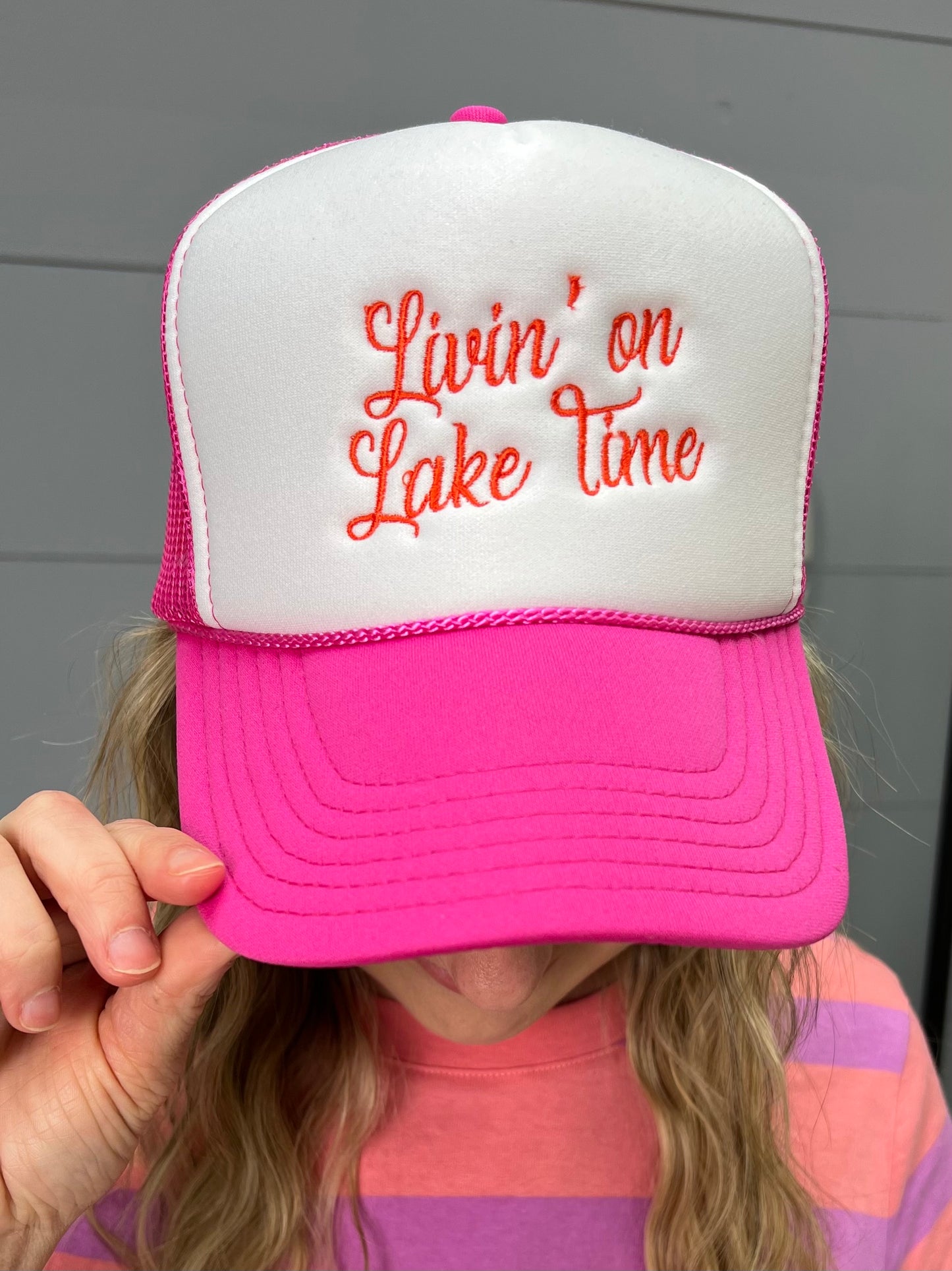 Living On Lake Time Magenta Foam Trucker Cap