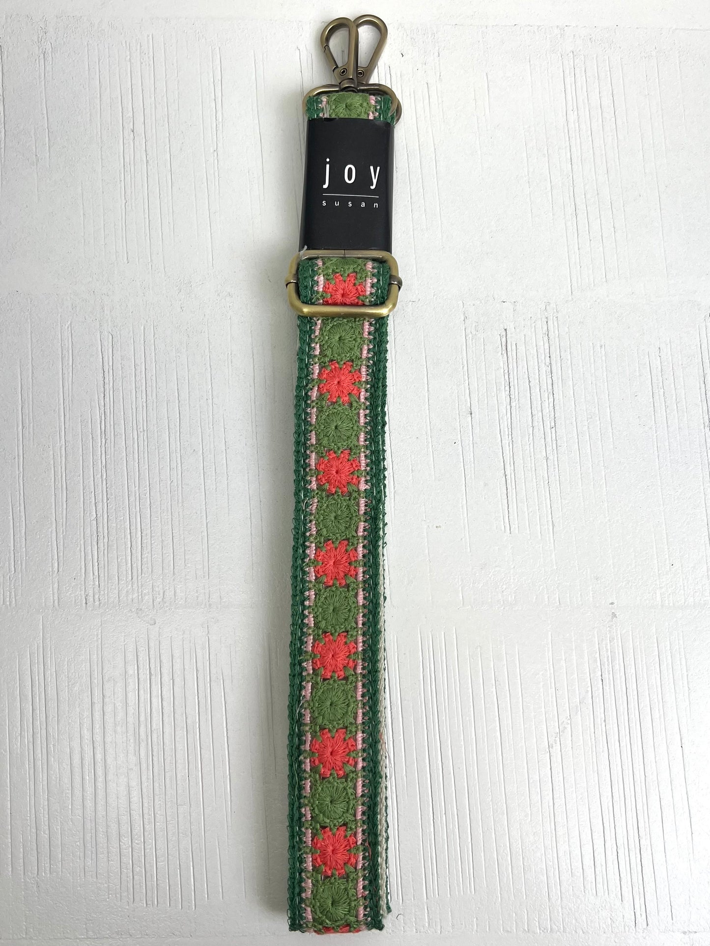 1.2" Green Crocheted Floral Guitar Purse Strap