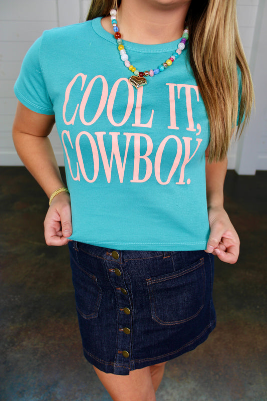 Cool It Cowboy Sea Foam Graphic Tee
