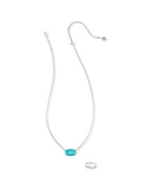 Elisa Riveted Pendant Rhodium Necklace in Variegated Turquoise