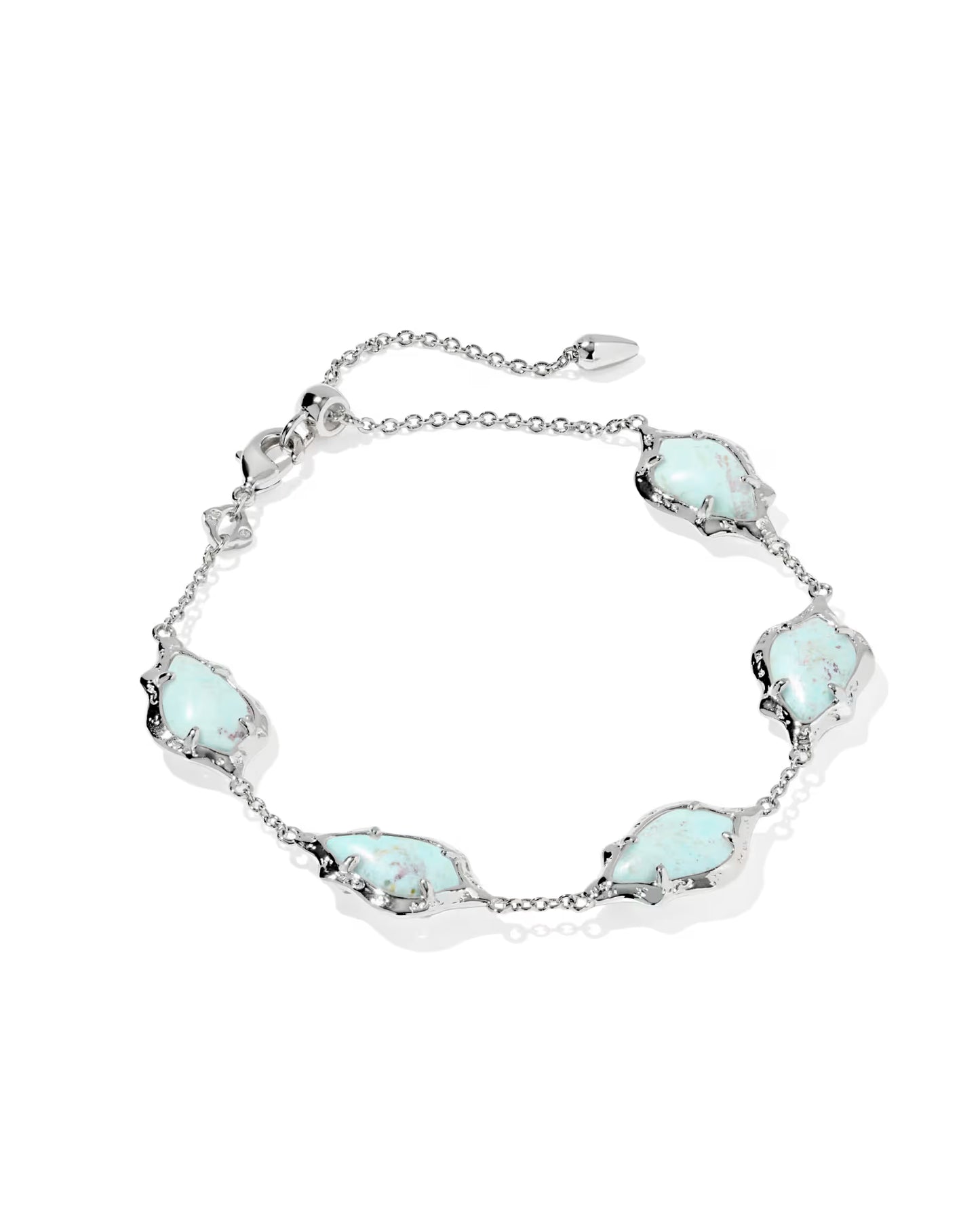 Adriana Scallop Frame Silver Delicate Chain Bracelet in Sea Green Chrysocolla