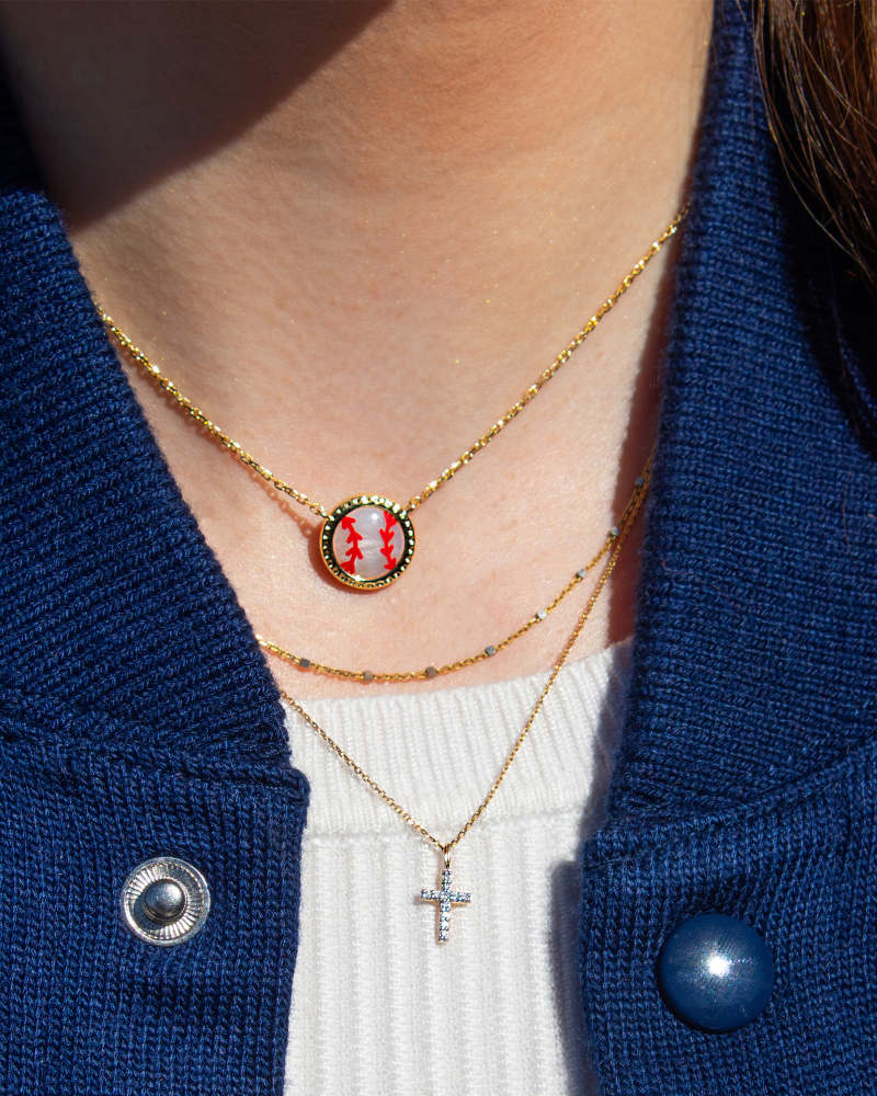 Baseball Gold Short Pendant Necklace in Ivory Mother-of-Pearl