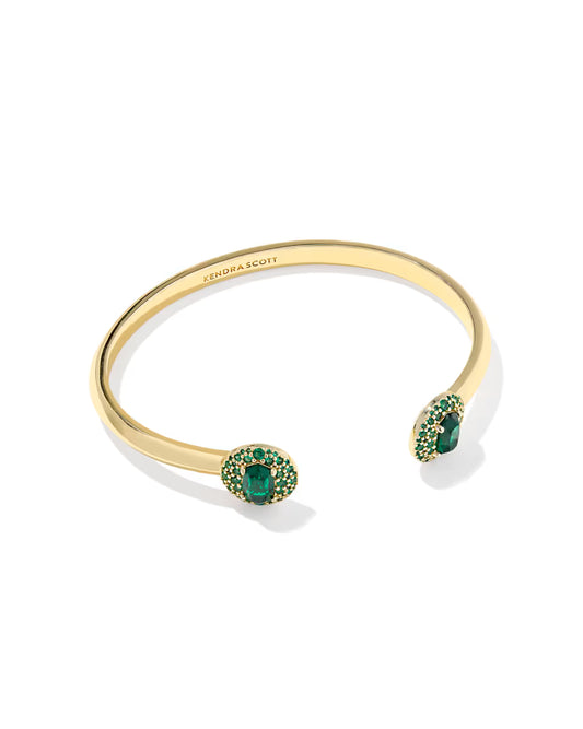 Bella Gold Cuff Bracelet in Dark Green Crystal