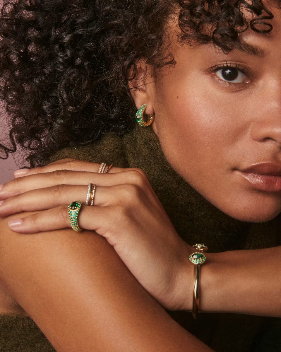 Bella Gold Cuff Bracelet in Dark Green Crystal