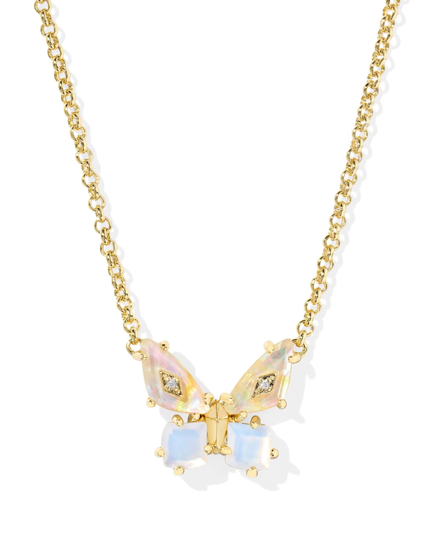 Bianca Butterfly Gold Short Pendant Necklace in White Mix
