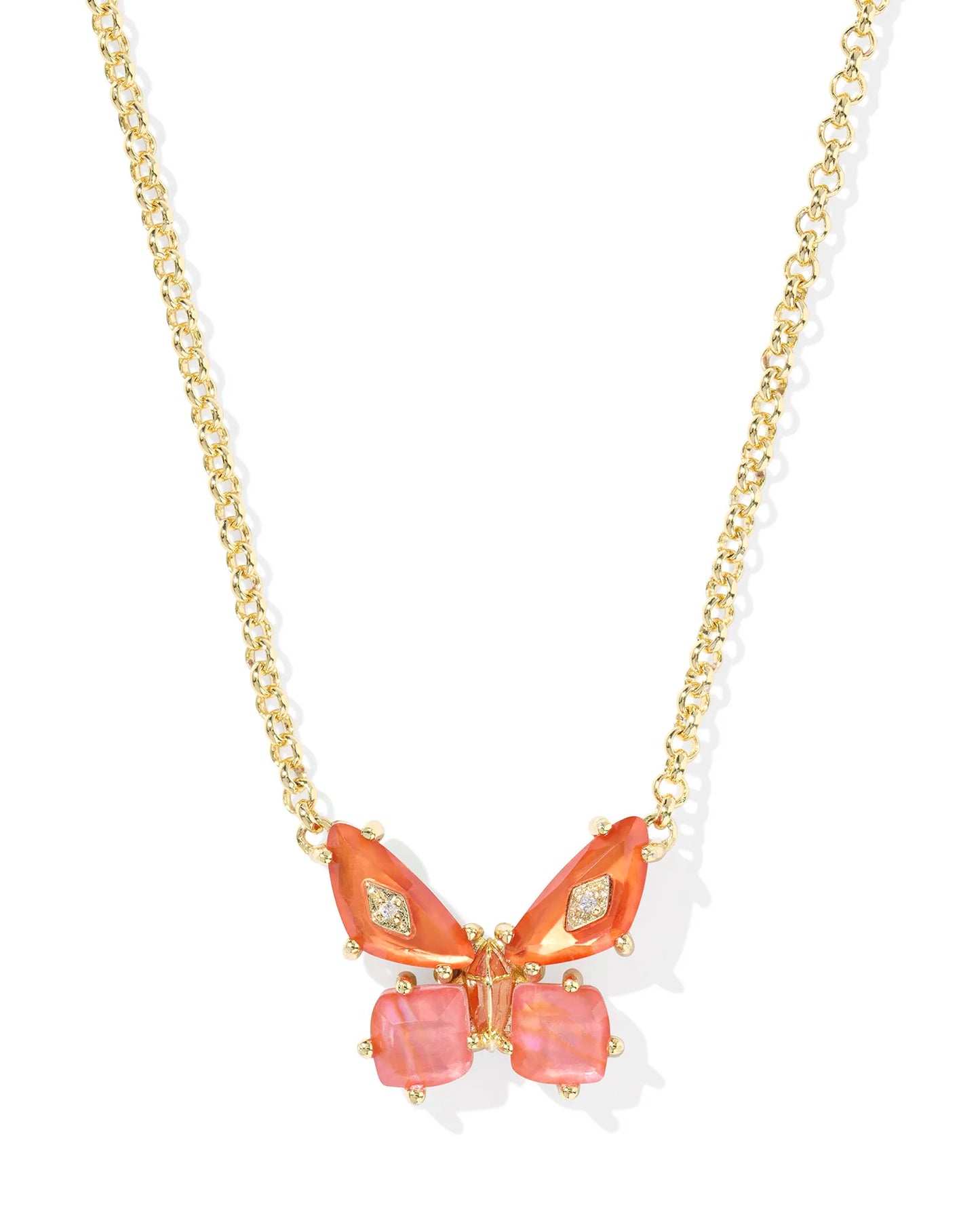 Bianca Butterfly Gold Short Pendant Necklace in Orange Mix