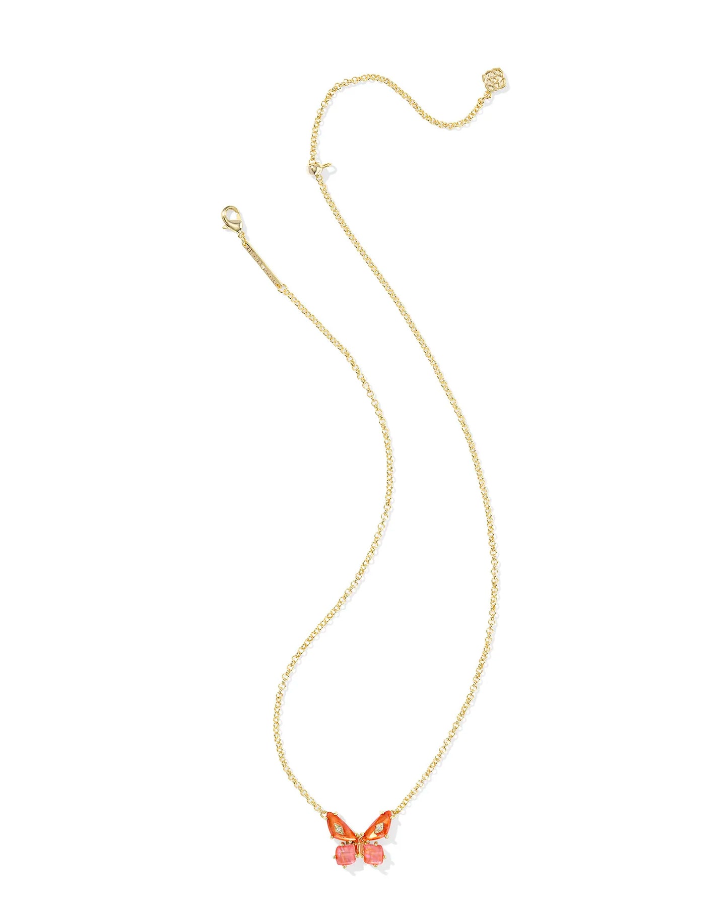 Bianca Butterfly Gold Short Pendant Necklace in Orange Mix