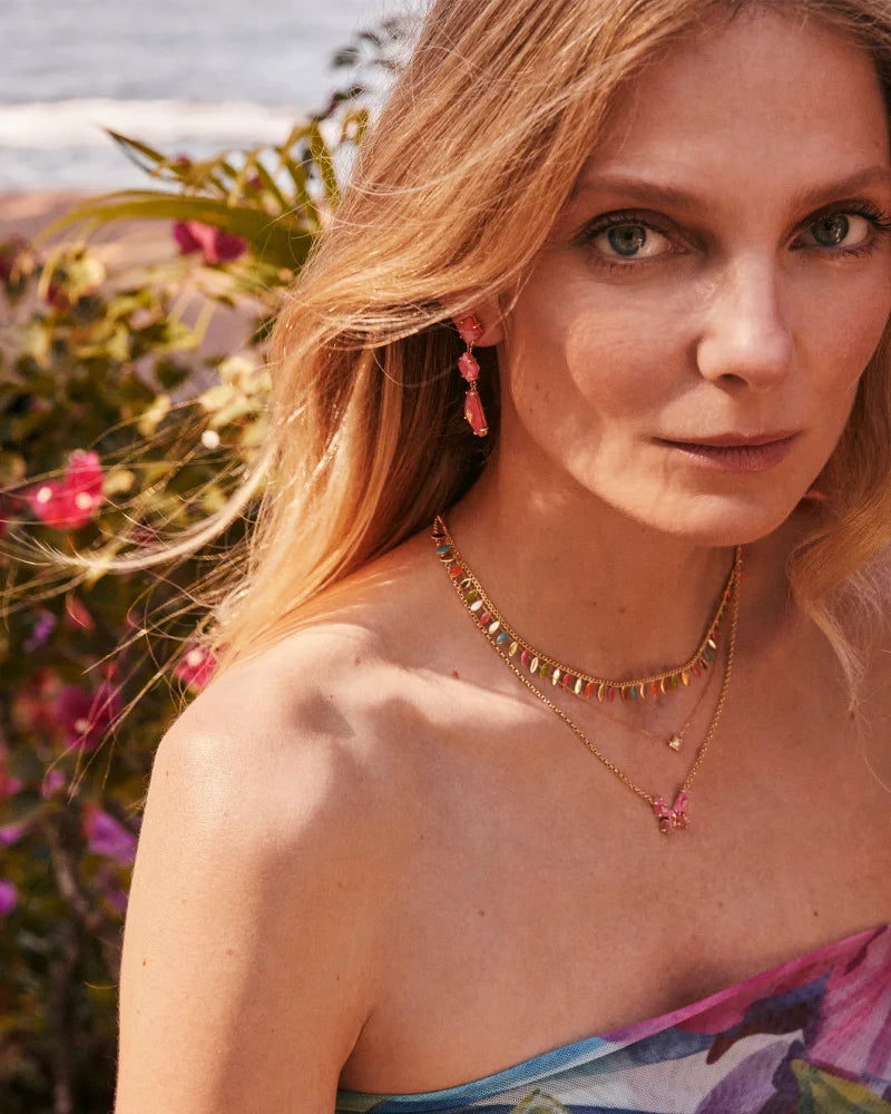 Bianca Gold Linear Earrings in Pink Mix