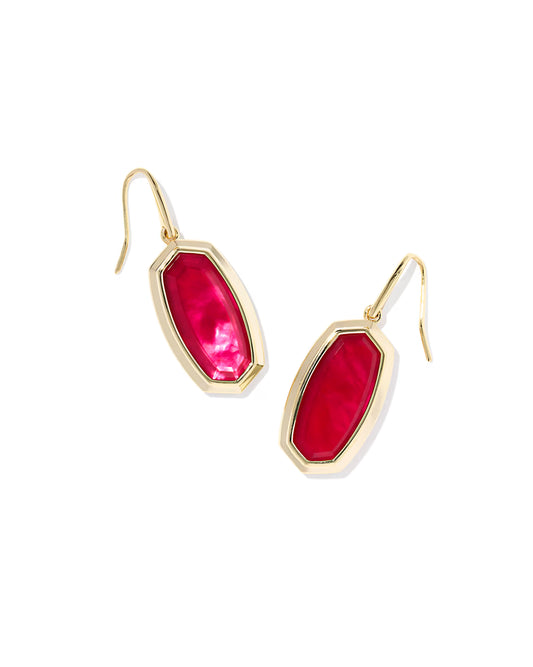 Dani Bezel Gold Drop Earrings in Carmine Red Illusion