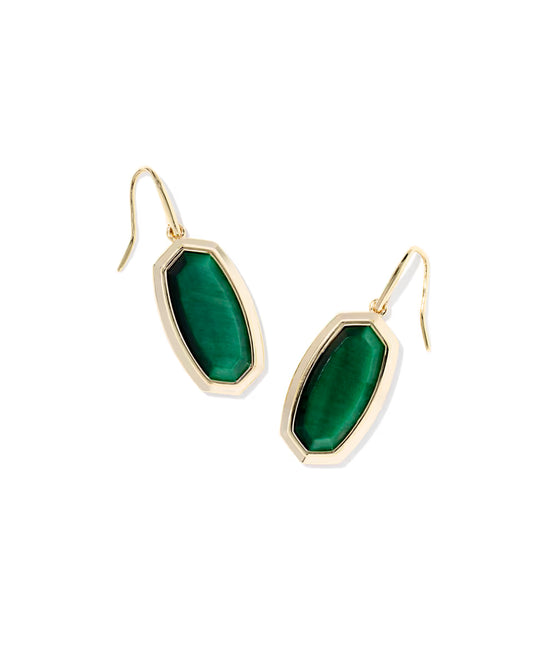 Dani Bezel Gold Drop Earrings in Green Tiger's Eye