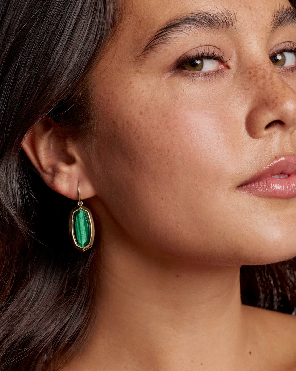 Dani Bezel Gold Drop Earrings in Green Tiger's Eye