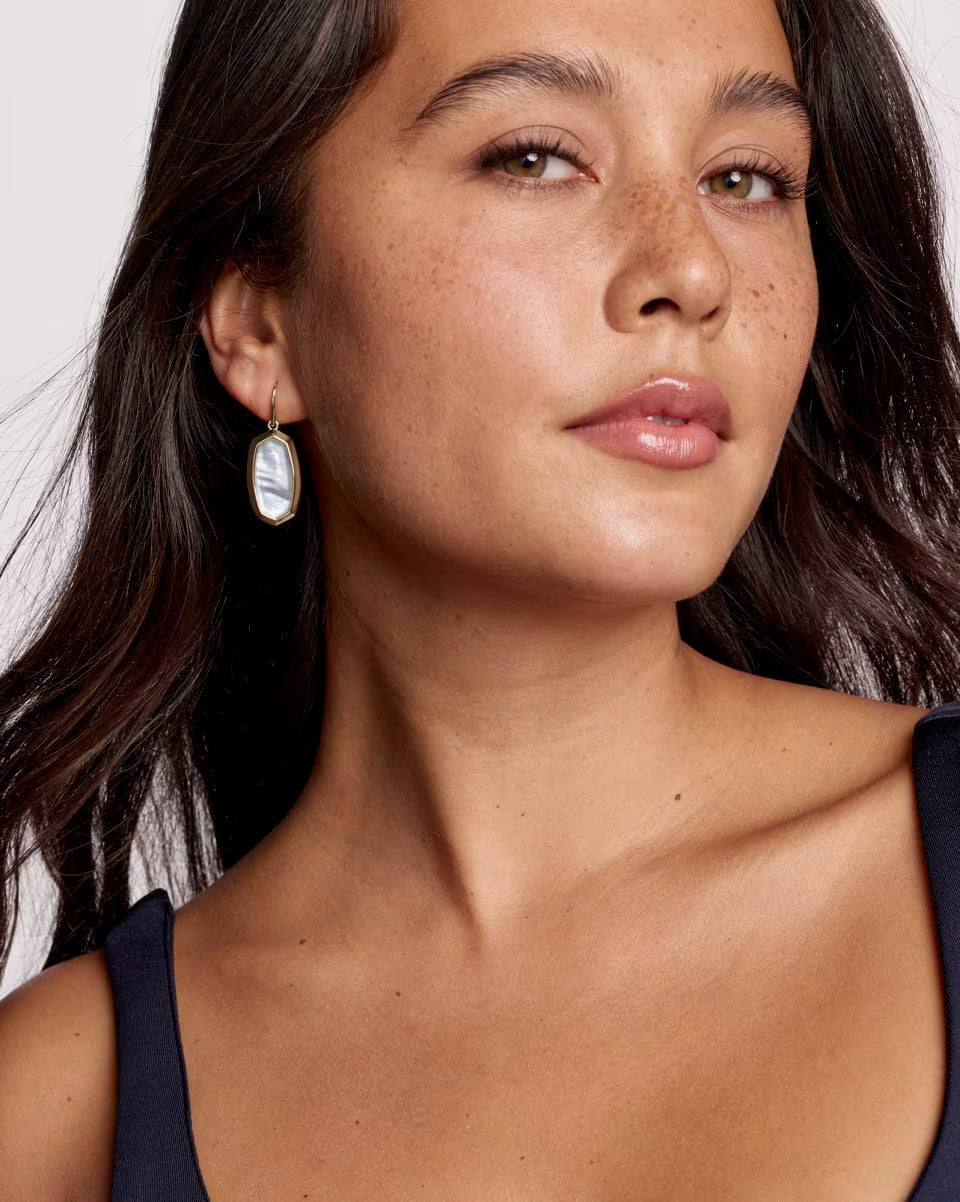Dani Bezel Gold Drop Earrings in Ivory Mother-of-Pearl