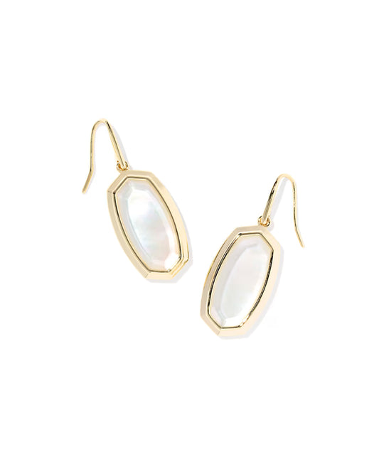 Dani Bezel Gold Drop Earrings in Ivory Mother-of-Pearl