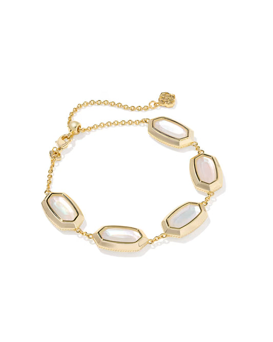 Elaina Bezel Gold Delicate Chain Bracelet in Ivory Mother-of-Pearl