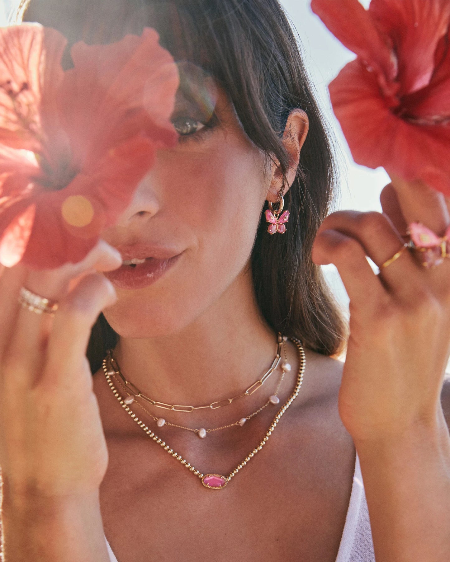 Elisa Gold Beaded Necklace in Azalea Illusion
