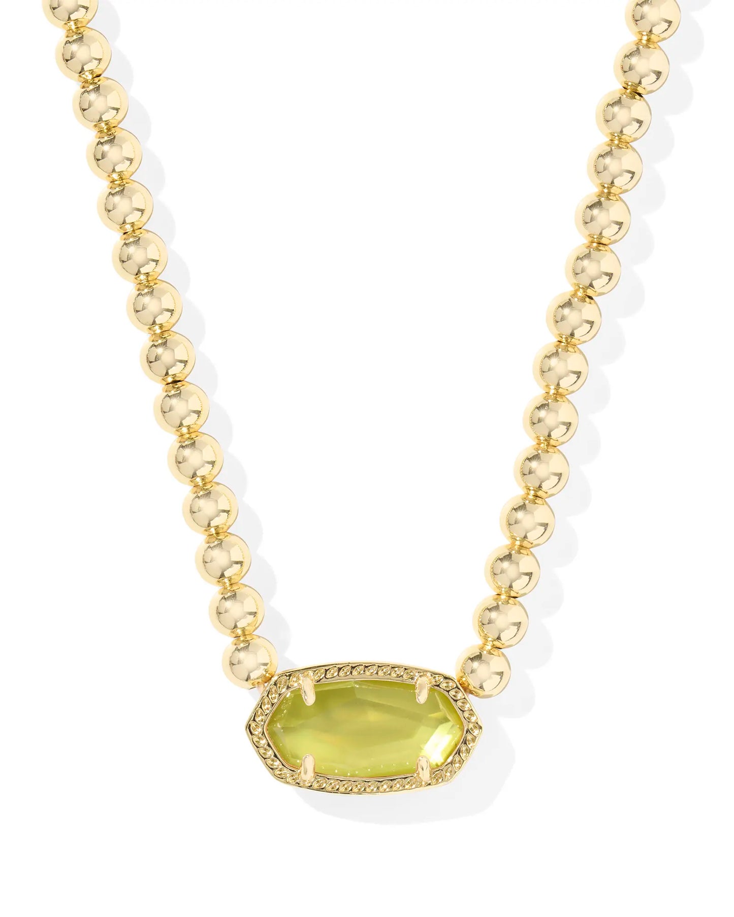 Elisa Gold Beaded Necklace in Chartreuse Green Mother-of-Pearl