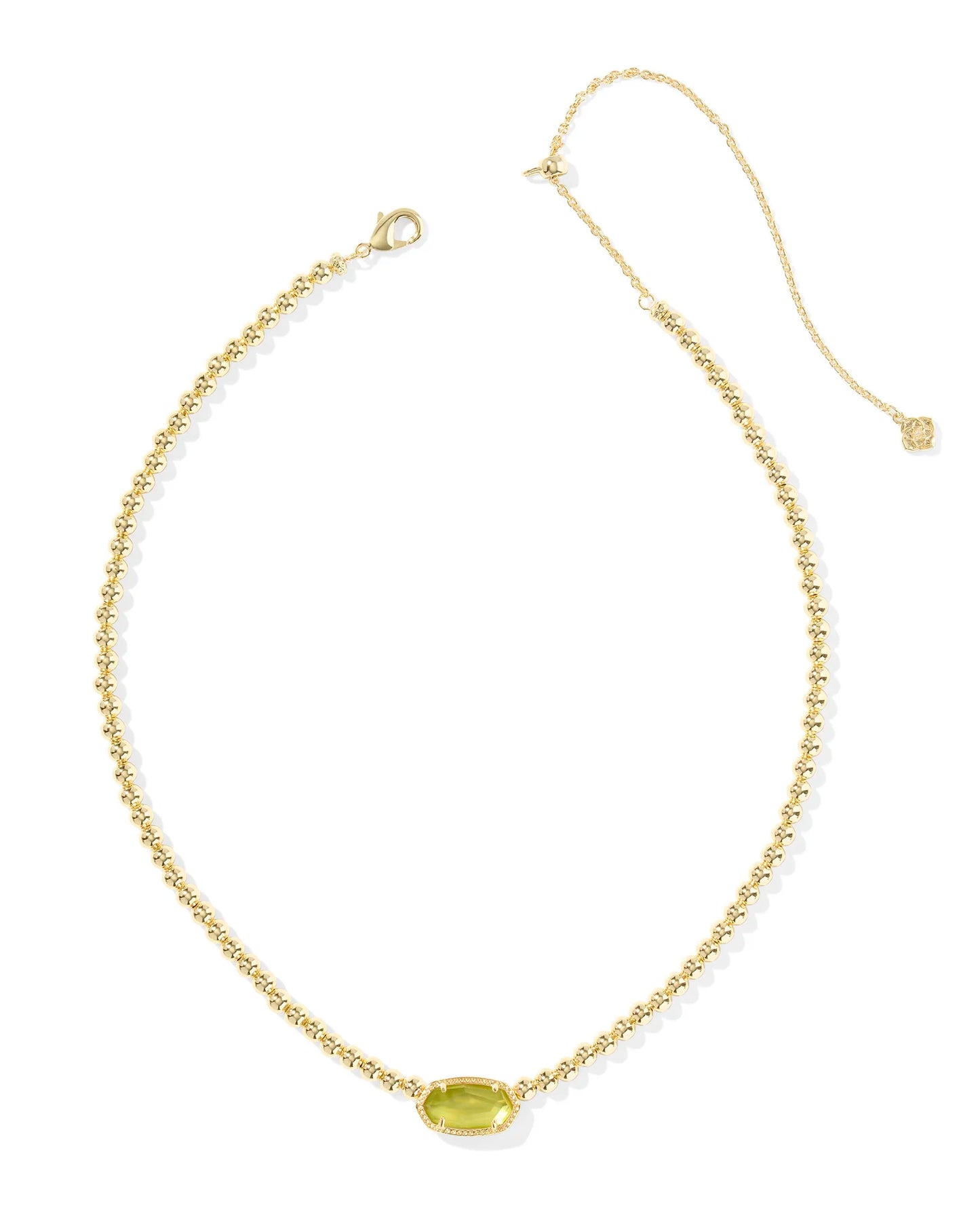 Elisa Gold Beaded Necklace in Chartreuse Green Mother-of-Pearl