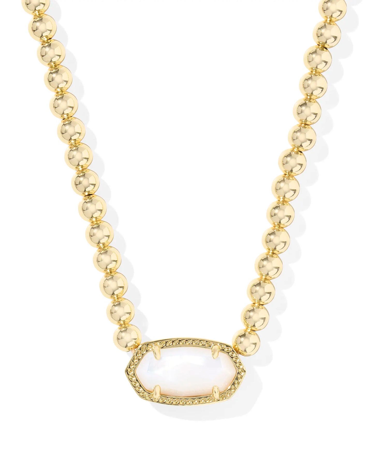 Elisa Gold Beaded Necklace in Ivory Mother-of-Pearl