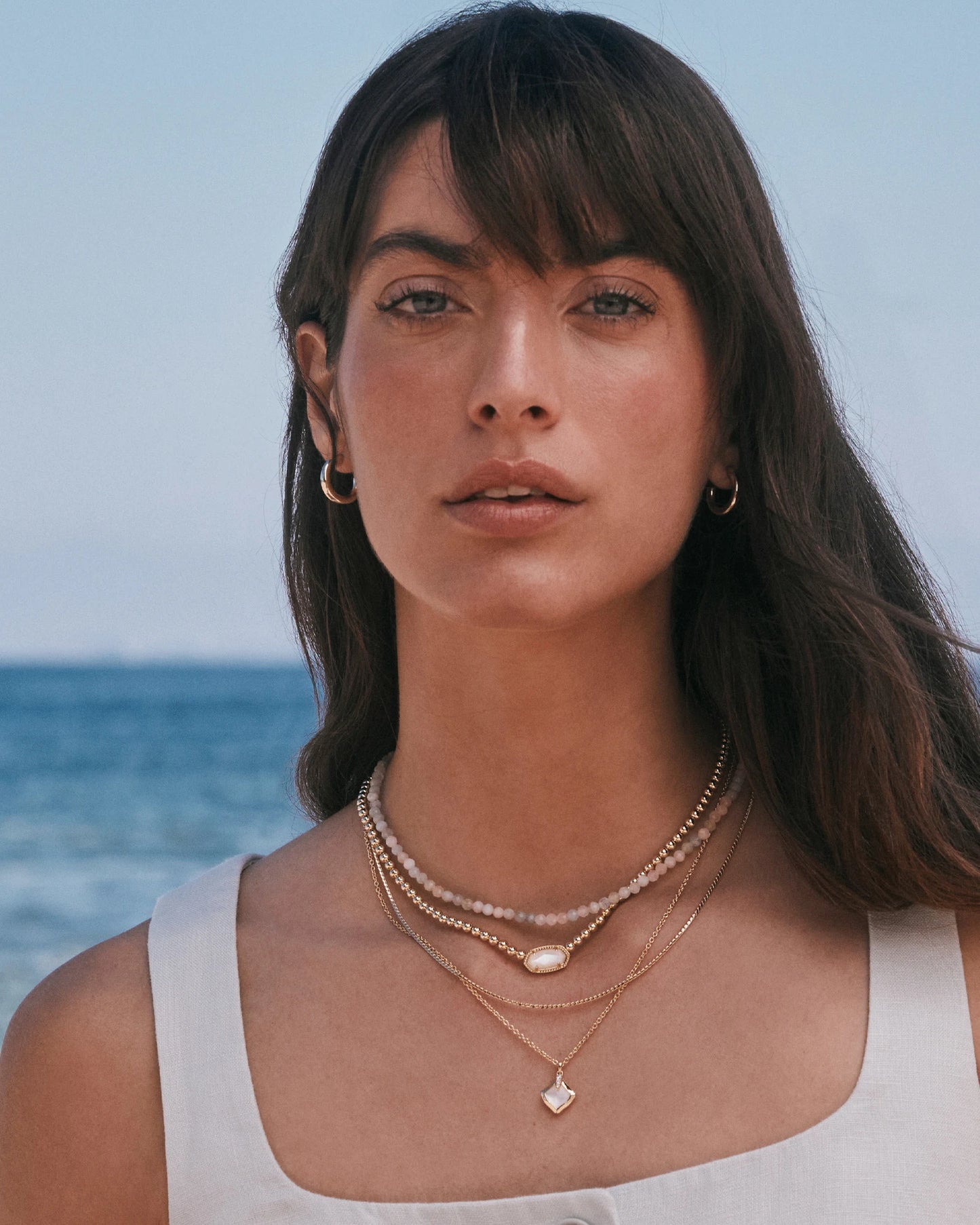 Elisa Gold Beaded Necklace in Ivory Mother-of-Pearl