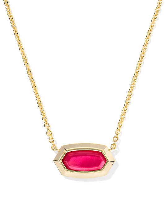 Elisa Bezel Gold Short Pendant Necklace in Carmine Red Illusion