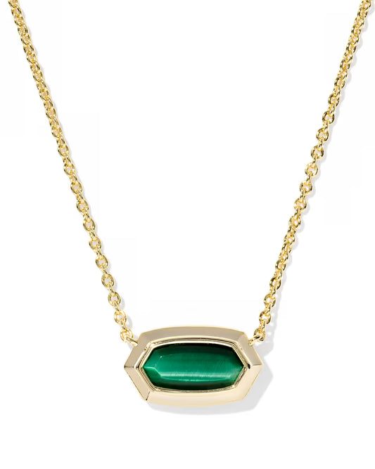 Elisa Bezel Gold Short Pendant Necklace in Green Tiger's Eye