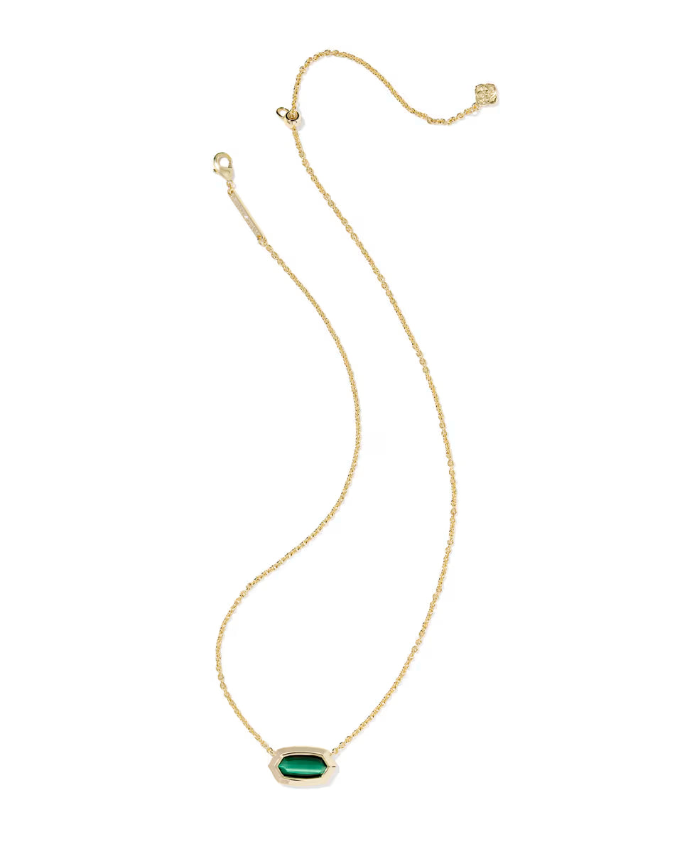 Elisa Bezel Gold Short Pendant Necklace in Green Tiger's Eye