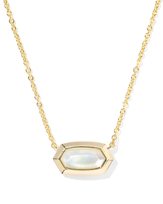 Elisa Bezel Gold Short Pendant Necklace in Ivory Mother-of-Pearl