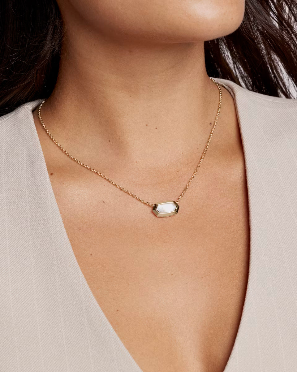 Elisa Bezel Gold Short Pendant Necklace in Ivory Mother-of-Pearl