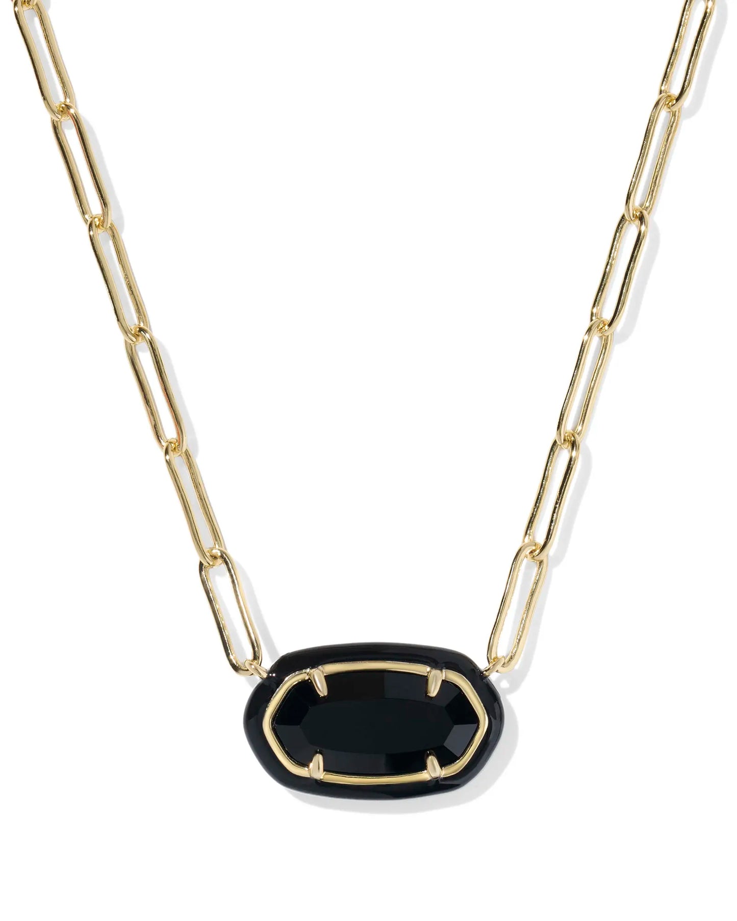 Elisa Enamel Frame Gold Paperclip Necklace in Black Agate
