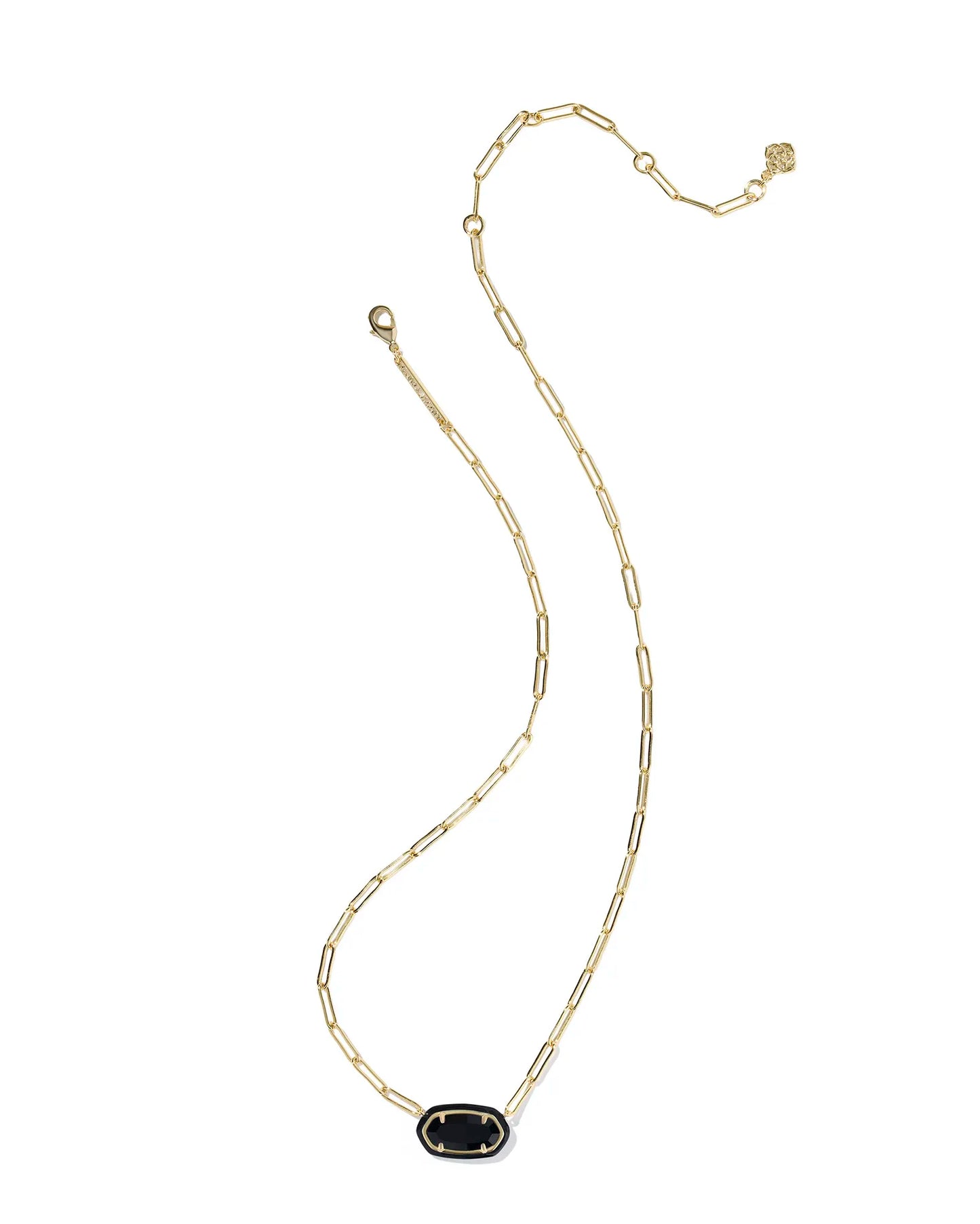 Elisa Enamel Frame Gold Paperclip Necklace in Black Agate