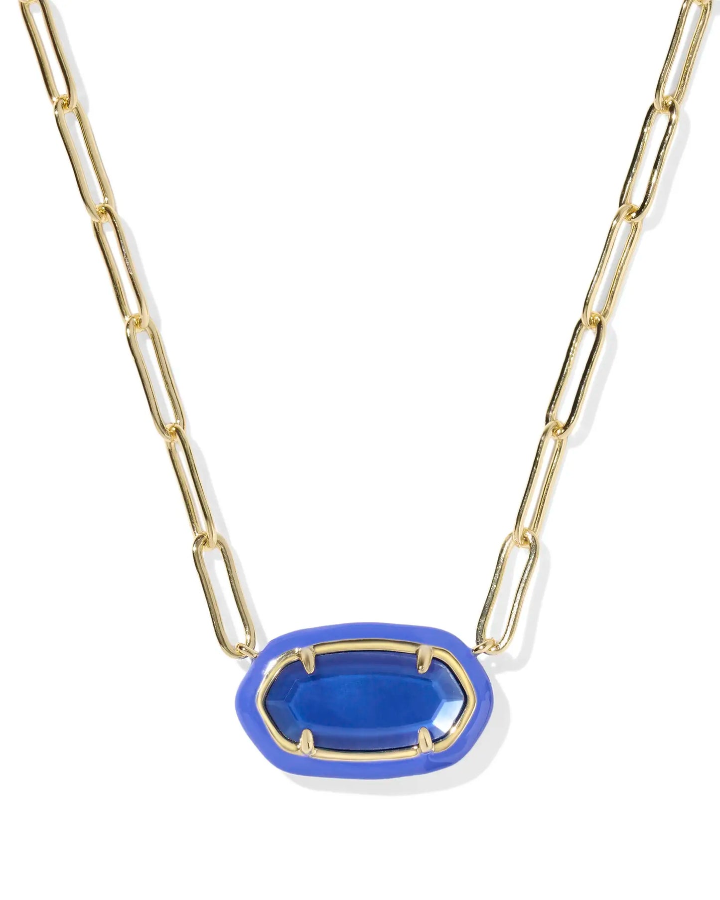 Elisa Enamel Frame Gold Paperclip Necklace in Cobalt Illusion
